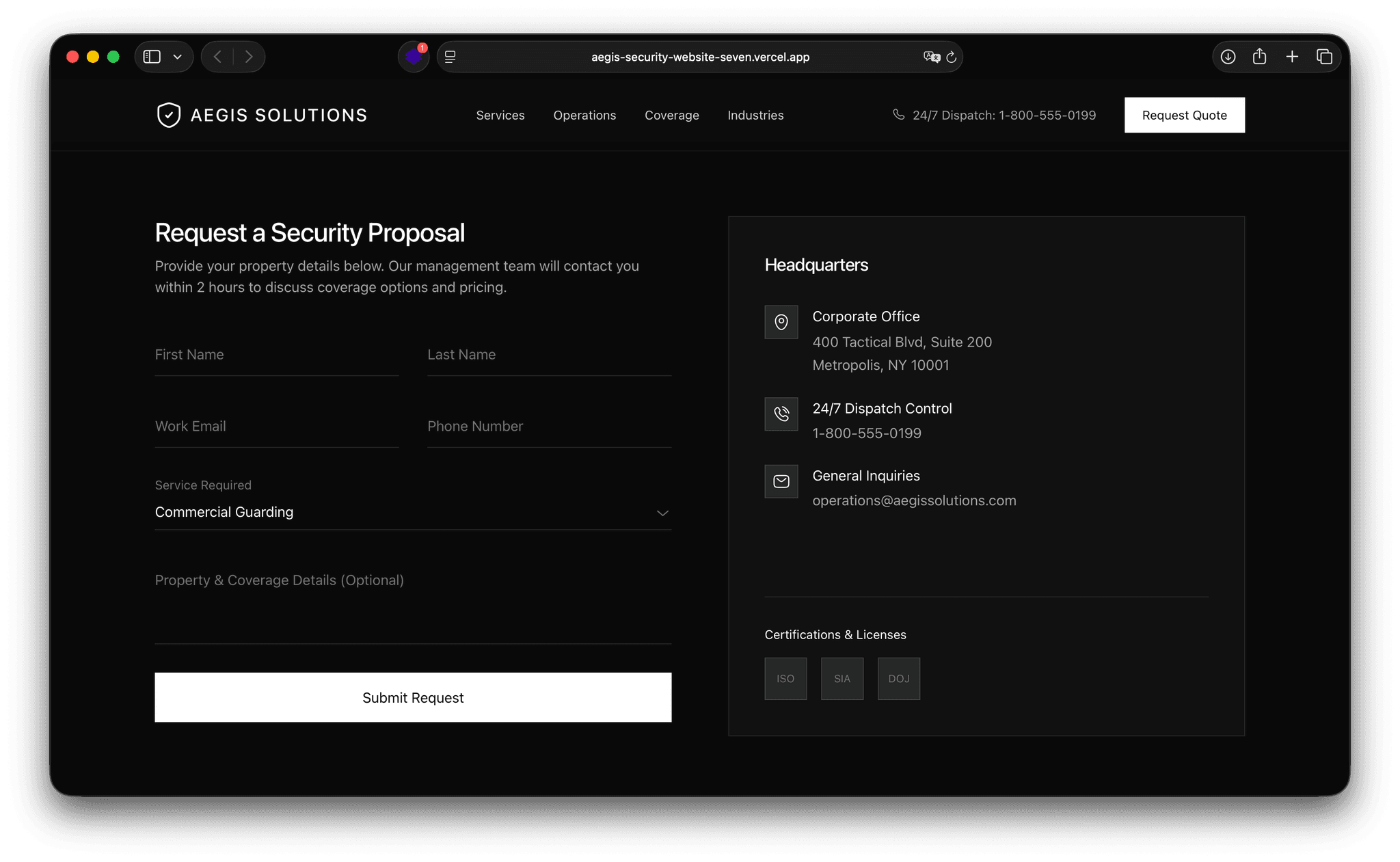 AEGIS Solutions — Quote Request